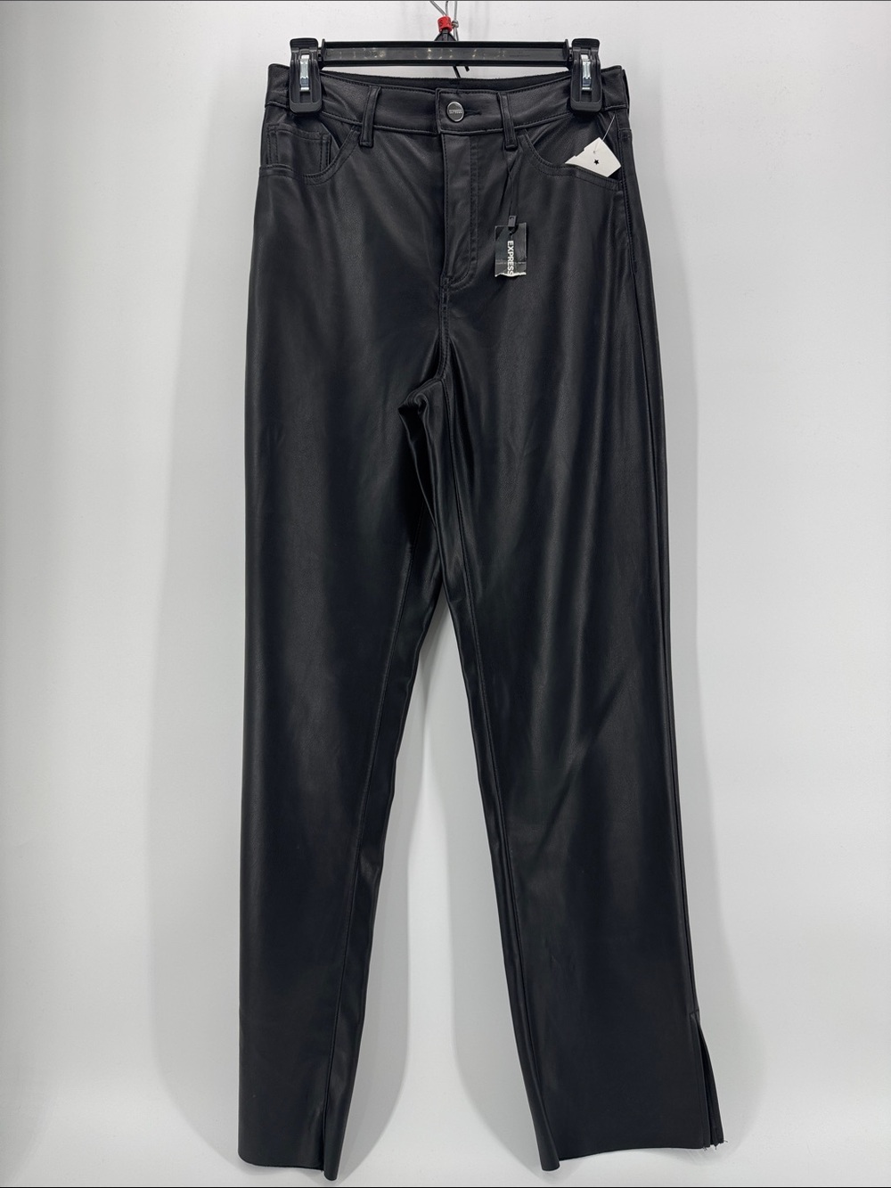 Express Black Straight-Leg Faux Leather Pants Size 2R